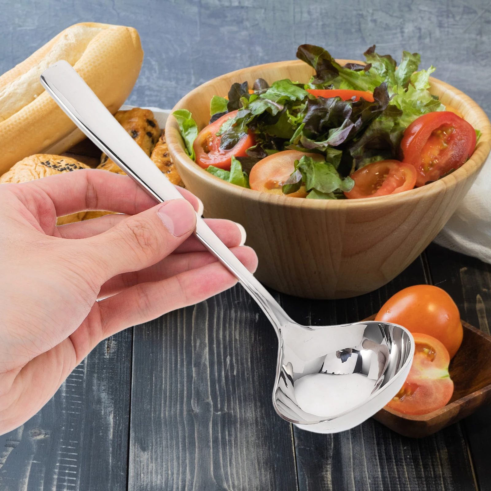 

2pcs Stainless Steel Sauce Ladle 7.4 Inch Gravy Spoon Kitchen Utensil Ergonomic Soup Salad Dressing Tool for Cooking