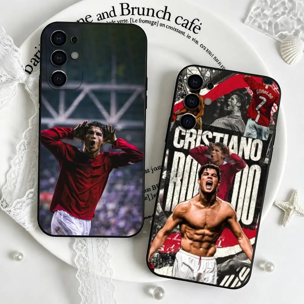 Football superstar Ronaldo CR7 Phone Case Black Silicone Soft For Samsung S25,S24,S21,S22,S23,S30,Ultra,S20,Plus,Fe,Lite