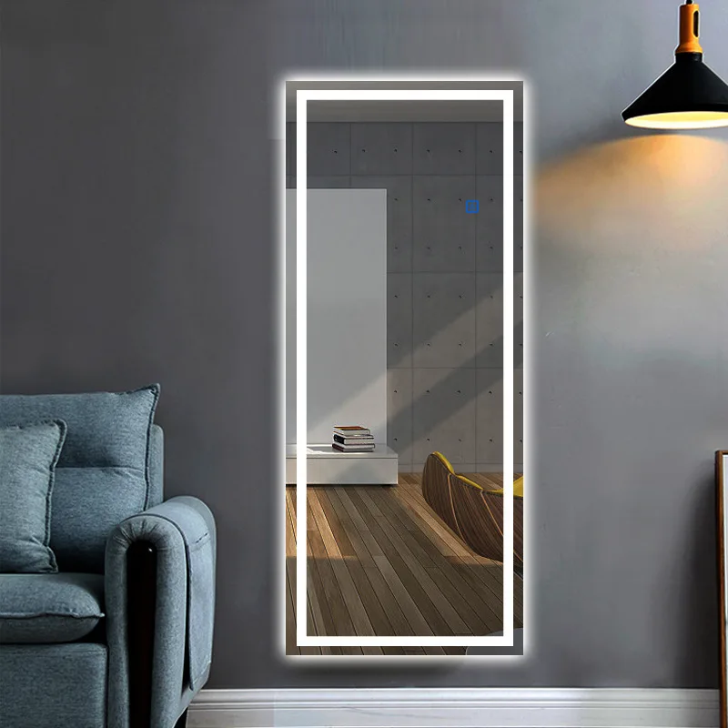 Espejo LED inteligente de longitud completa de 15,5x27,5 pulgadas, espejo de montaje de pared sin marco Simple, colgante de pared del dormitorio de cuerpo completo