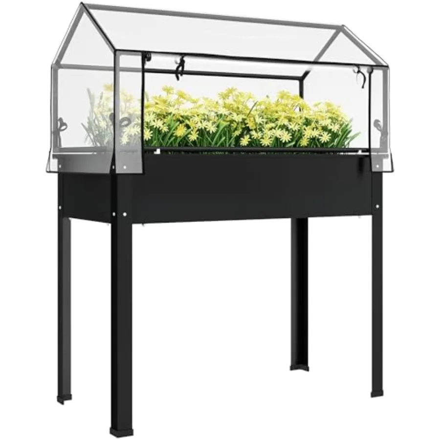 

Raised Garden Bed with Flip-Up Greenhouse Cover Elevated Planter Box with Legs and Drainage Hole for Vegetables Flowers Herbs 3