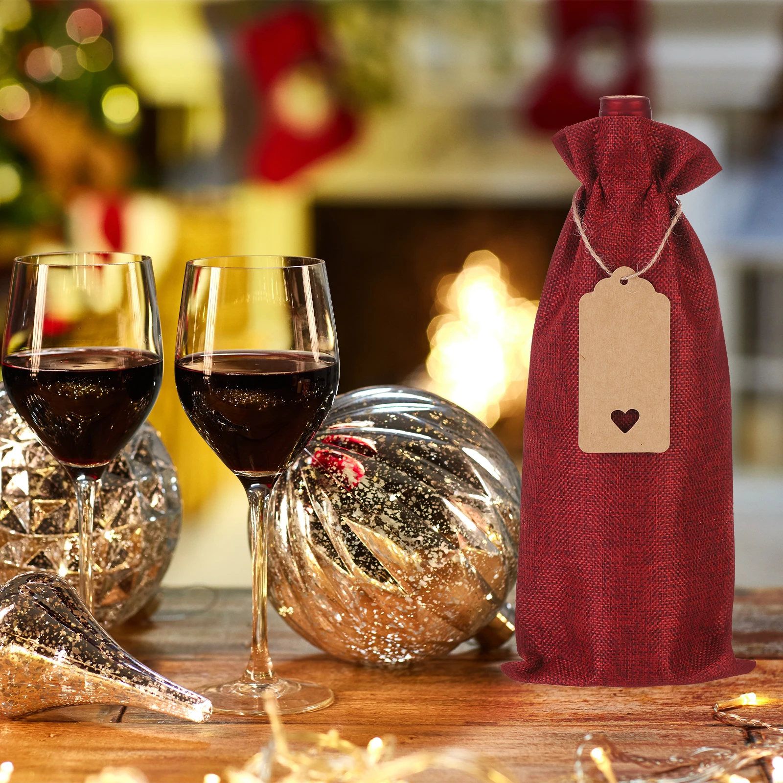 12pcs Burlap Wine Bags Gift Tags Reusable Wine Gift Bag Pouches with Drawstrings Wine Bottle Bags for Wedding Christmas Party