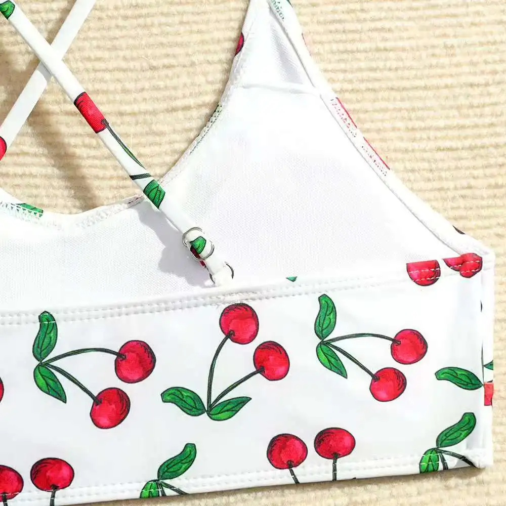 2026 Strappy Girls Swimsuit 3 Pieces Bikinis Cherry Kids Swimwear Female Children's Bathers Bathing Swimming Swim Suit 8-14Y view 4
