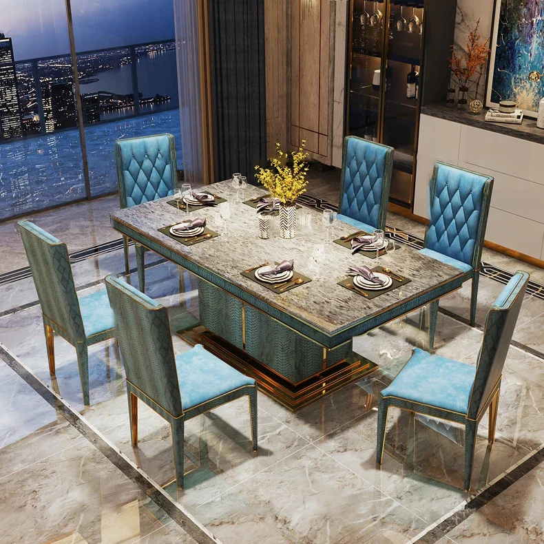 

Postmodern Solid Wood Dining Table And Chair Combination Italian Light Luxury Rectangular Marble Dining Table