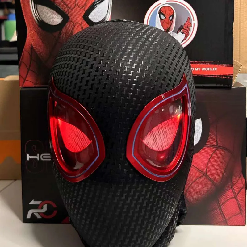 1:1  Miles Morales Spider-Man Mask With Movable Eyes Light Up Halloween Cosplay Wearable Mask Toy Anime Peripheral Birthday Gift