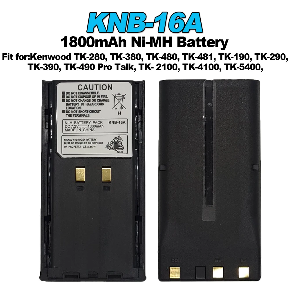 KNB-16A Ni-MH Battery 1800mAh For KENWOOD Walkie Talkie TK-480 TK-380 TK-280 TK-290 TK190 TK5400 2Way Radios Replacement Battery