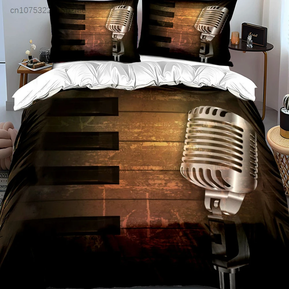 Vintage Microphone Music Set Multiple Sizes kid's And adults' Bedroom Exquisite 3PC Bedding set, Gift