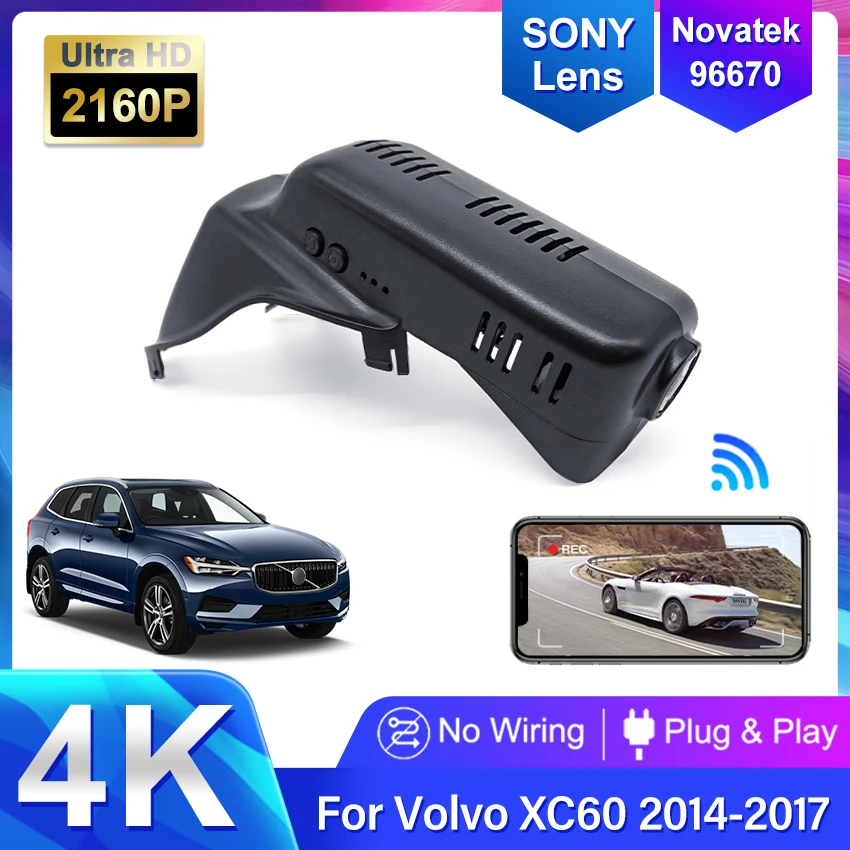 

For Volvo XC60 T5 T6 2015 2016 2017 2018 Plug and Play 4K 2160P Hidden Wifi Car DVR Dash Cam Driving Recorder Cameras dashcam