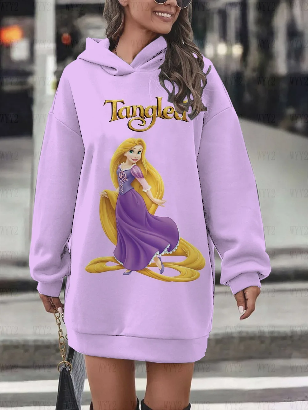 Nuevo Otoño e Invierno mujer Disney Rapunzel estampado vestido de fiesta de manga larga suéter vestido Casual Retro Sudadera con capucha