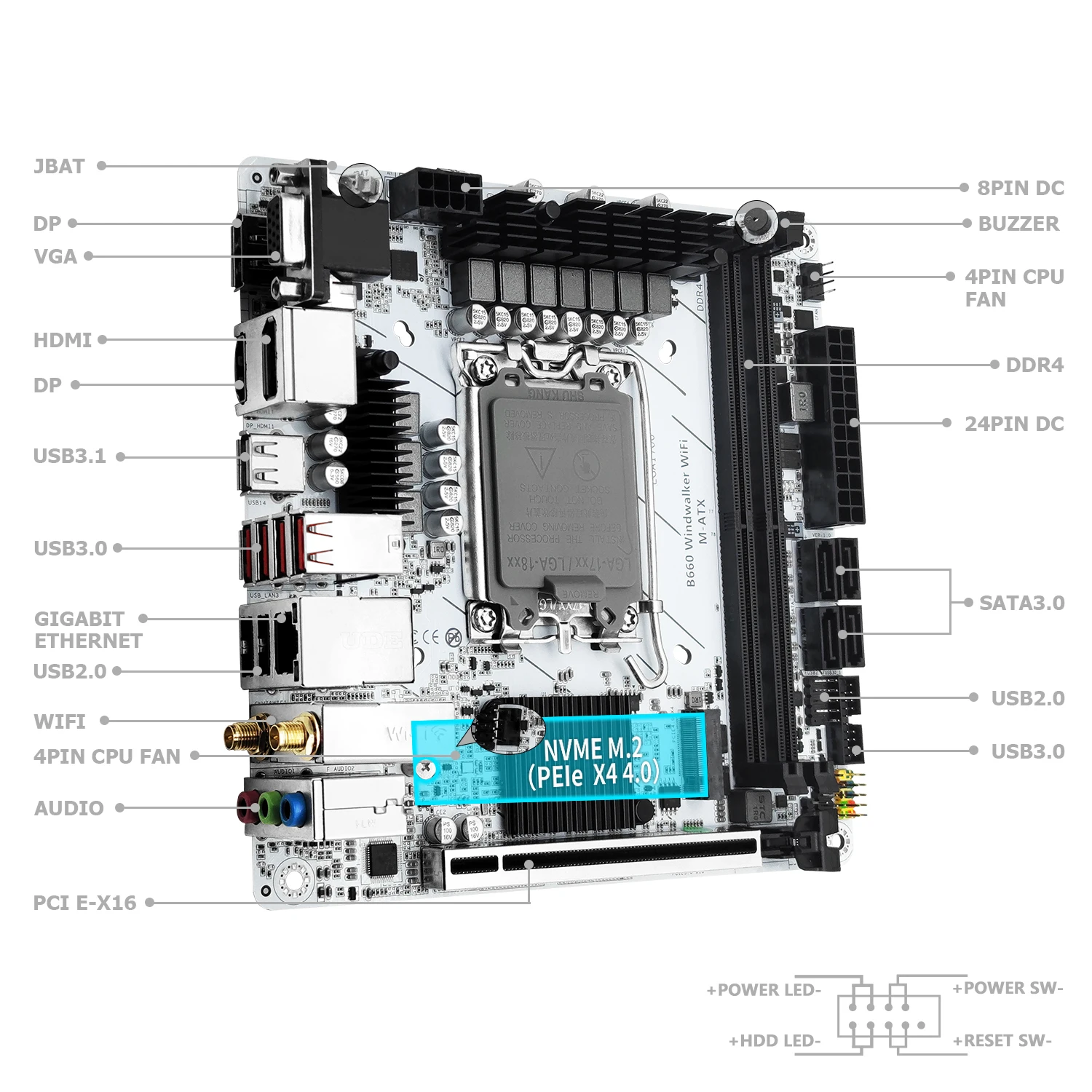 MACHINIST B660 Windwalker DDR4 Motherboard Support 12 13 Gen and Intel LGA 1700 CPU 12100F/12400F/12490F/12600F/12700F/13600F