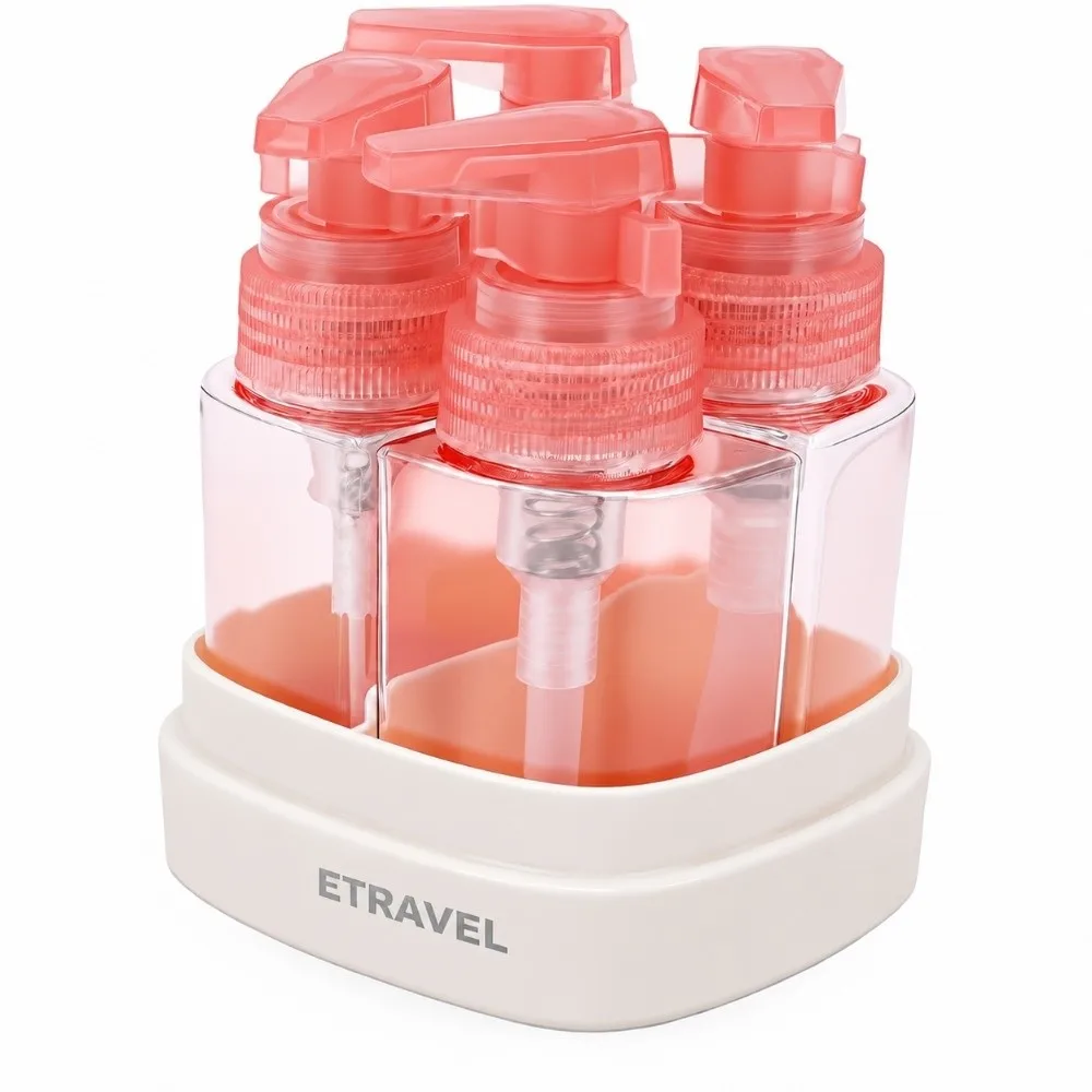 Compact 35ml Liquid Dispenser Leakproof Triple Design Pump Clear Cup 4 in 1 Bottle Refillable Toiletry Container Airplane Travel