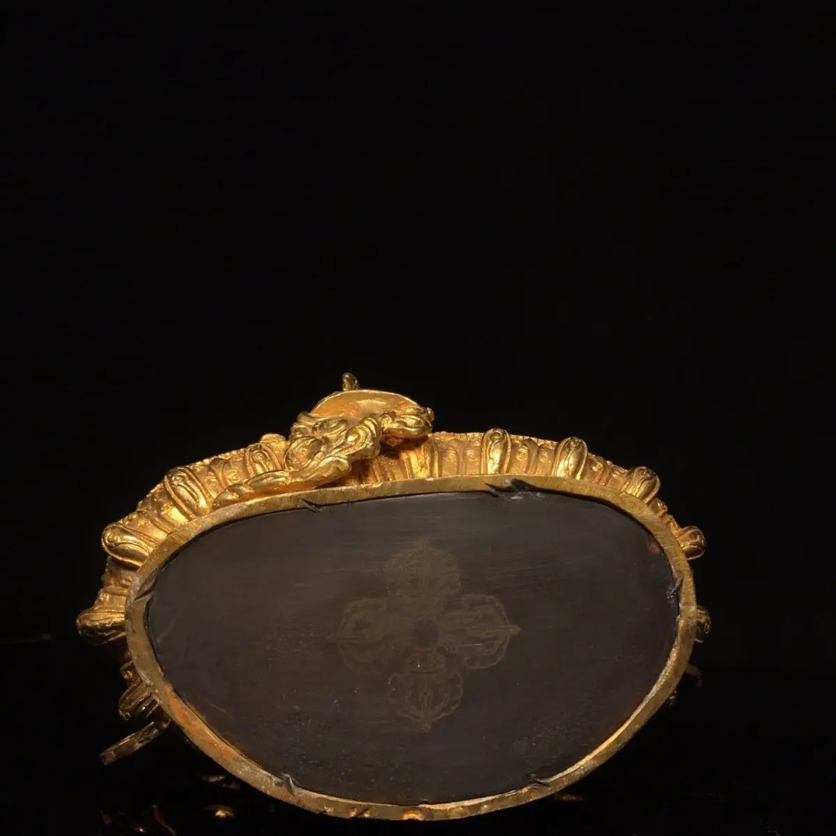 Copper gilt painting face Green Tara width 15.5cm height 20.5cm thickness 10.5cm weight about 1.2kg