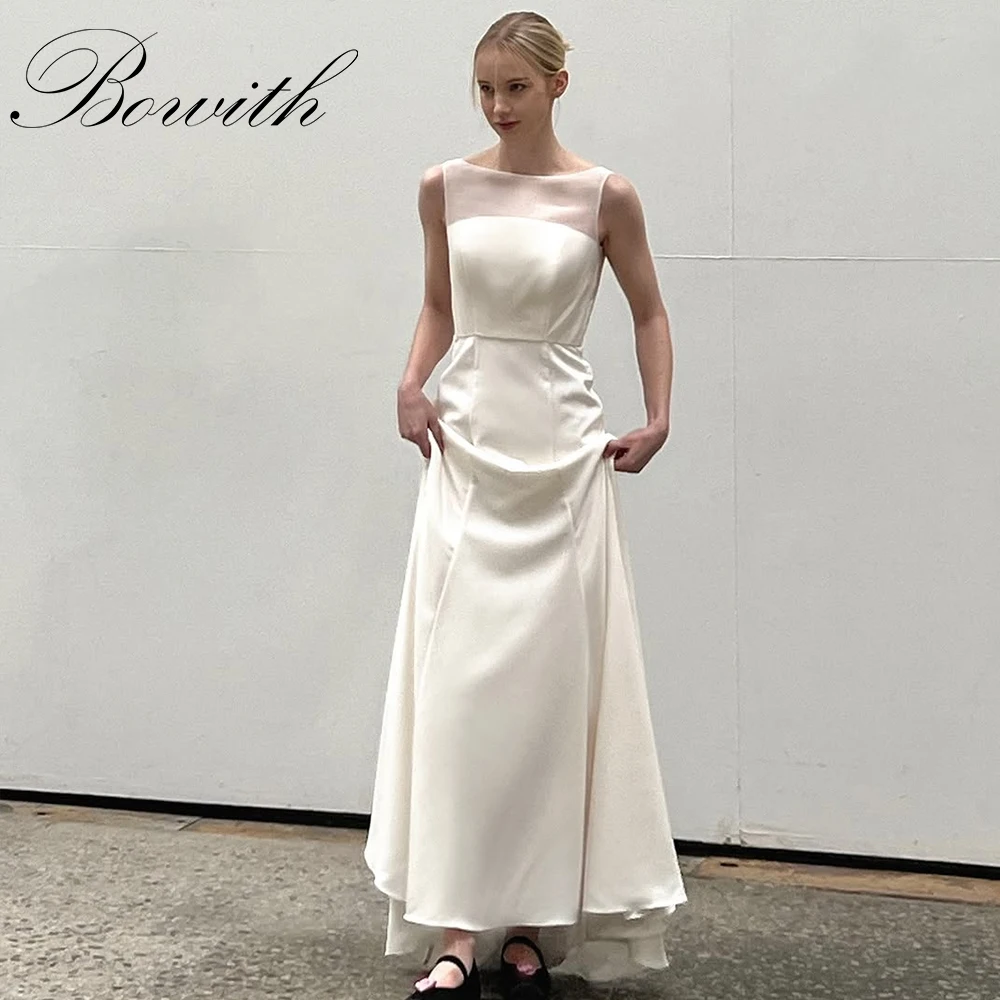 

Bowith Scoop Collar Sleeveless Wedding Dresses Korea Photo Shoot A Line Bridal Gown 웨딩드레스 Customized Wedding Reception Dresses