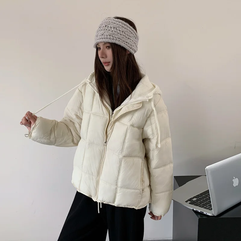 2026 Winter New Solid Color Long-sleeved Cotton Jacket Women's Fashion Versatile Hooded Bread Loose Korean Version Thick Coat