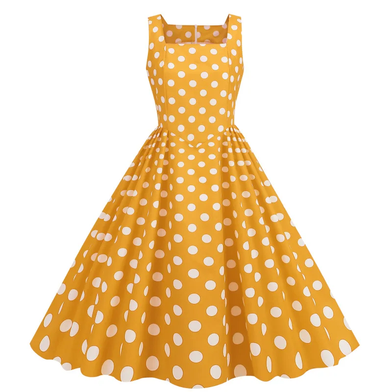 Plus size Women A-line Rockabilly Dress Polka Dots Swing Dress Flare Dress Audrey Hepburn 1960s 50s Retro Vintage Streetwear