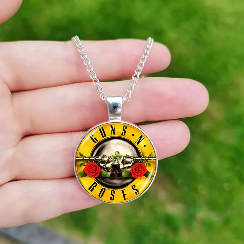 Guns N Roses Necklace for Men Women Rock Band Glass Cabochon Poster Pendant Music Jewelry Fans Souvenir Gift view 3