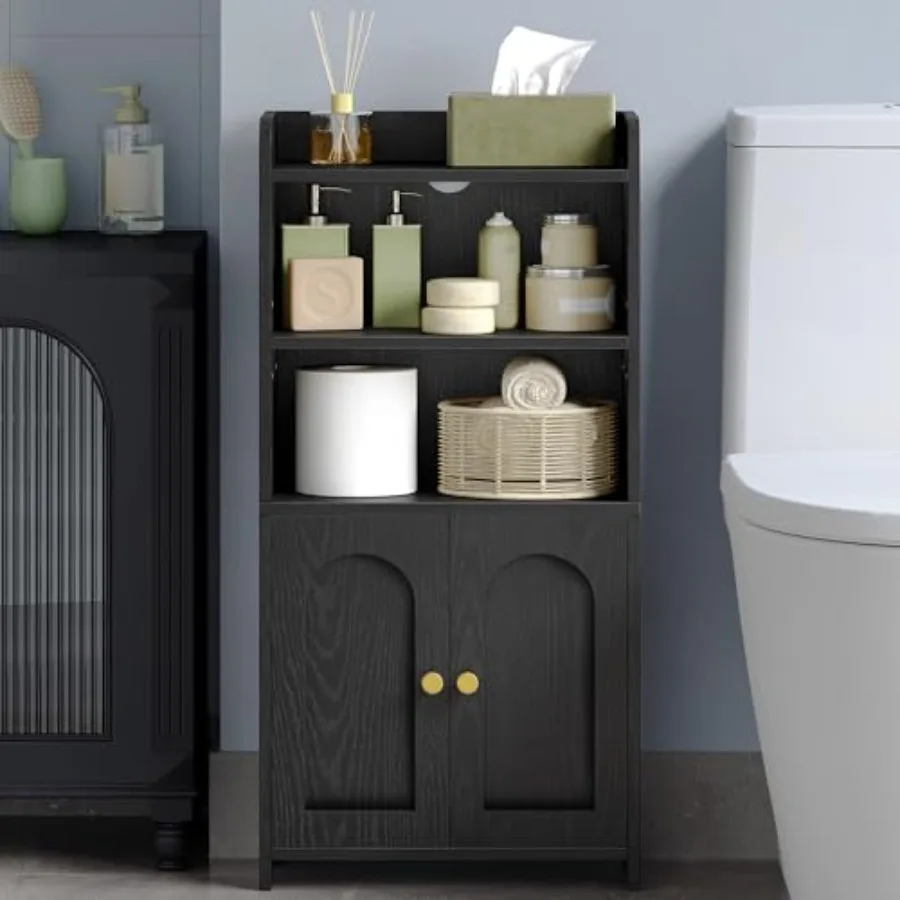

Small Bathroom Storage Cabinet, Bathroom Organizers and Storage with 2 Doors and Shelves, Floor Cabinet Freestanding with Adjus