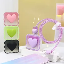 4pcs 3D Love Heart Soft Silicone Charger Case For iPhone 18W 20W Charger Protection Cover Charger Organizer Sleeve Accessories