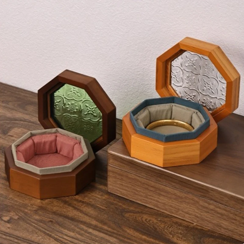 

Crabapple Flower Glass Bracelet Box Luxury Jade Bracelet Storage Boxes Solid Wood Gold Antique Bracelets Organizer Boxes