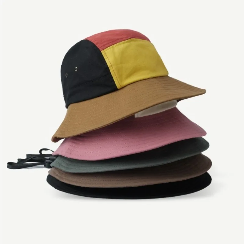 American Retro Contrasting Splicing Bucket Hats Customizable Logo Summer Autumn Outdoor Travel Hiking Sun Protection Men's Caps