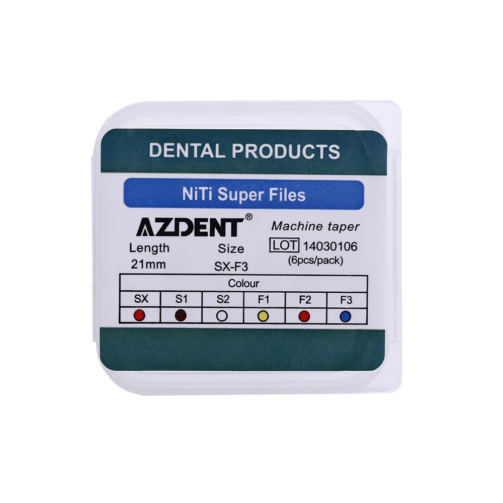 Azdent Dental Endodôntico Canal Raiz NiTi Arquivos, Uso do Motor, Super Arquivo Rotativo, Ferramentas Dentista, SX-F3, 21mm, 25mm, 6pcs por pacote