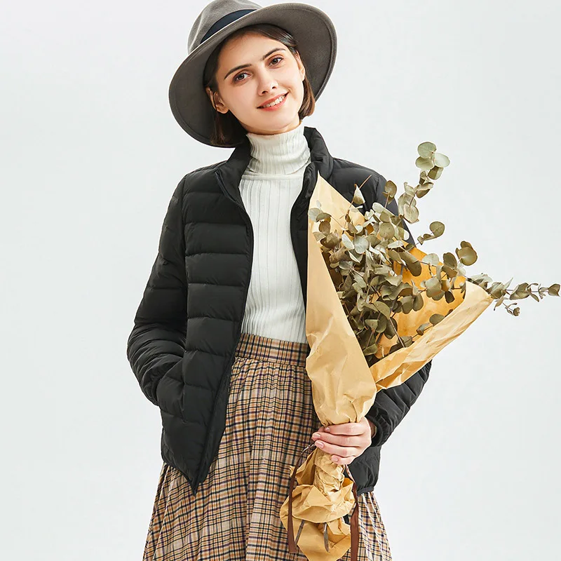 2022 Schinteon Siêu Mỏng Xuống Áo Khoác 90% Vịt Trắng Phối Kéo Xuống Giày Lười Khoác Ngoài Với Cổ Áo Đứng Chất Lượng Cao