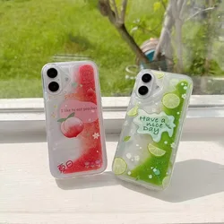 Cute Lemon Peach Patterned Glitter Liquid Bling Case Cover For iPhone 16 Pro Max 15 Plus 14 13 12 11 Quicksand Phone Capa Coque