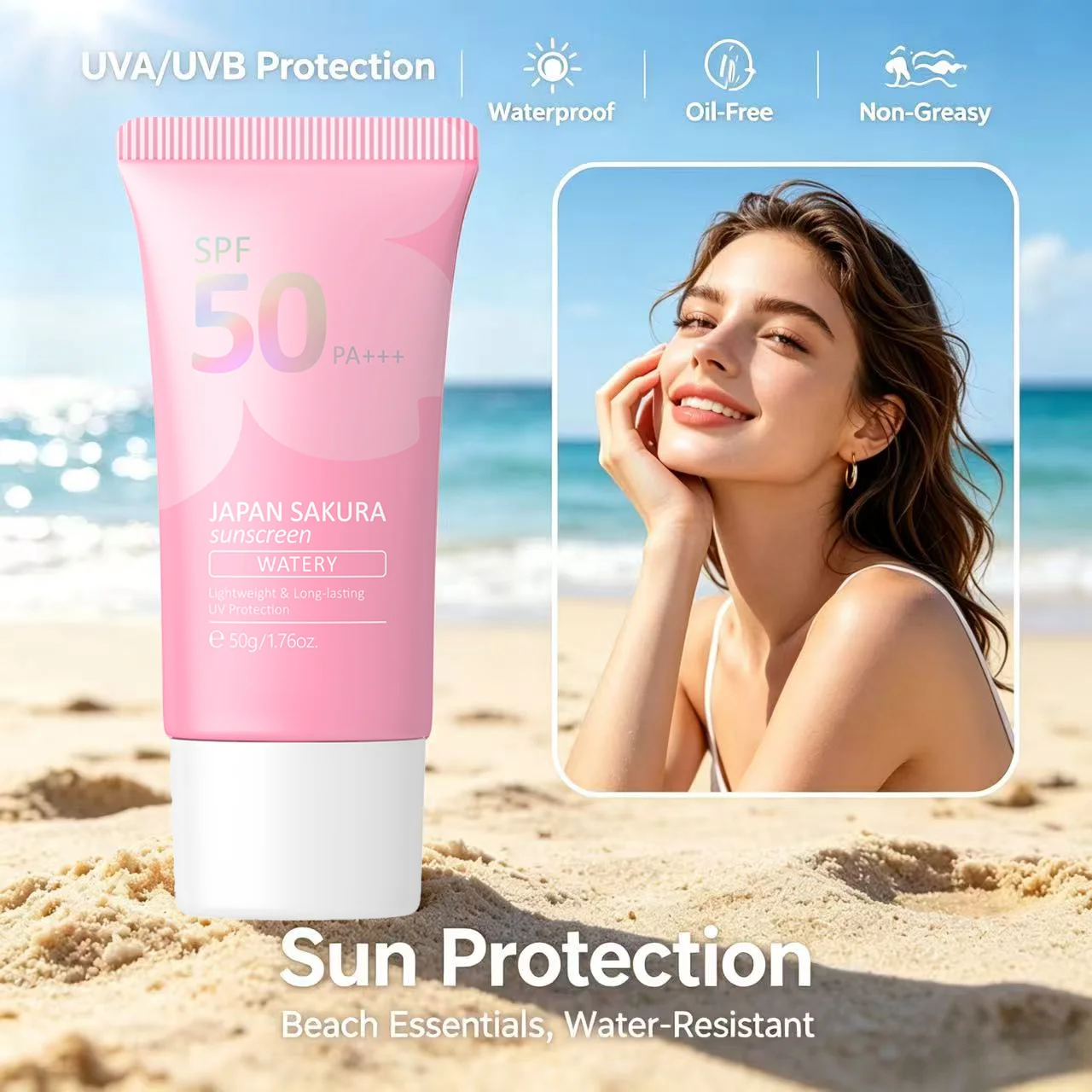 LAIKOU Sakura SPF50 PA+++ Sunscreen 50g Waterproof Lightweight Non-Greasy UV Sun Protection For Face & Body
