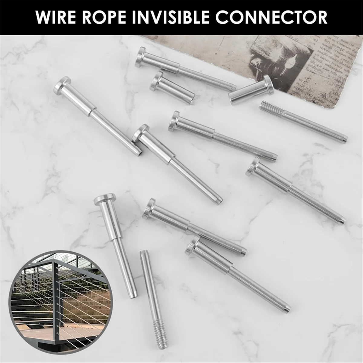 New 10Pcs Invisible Cable Railing Kit, Swage Stud End for Cable Railing, Swage Tensioner Cable Railing System for Wood