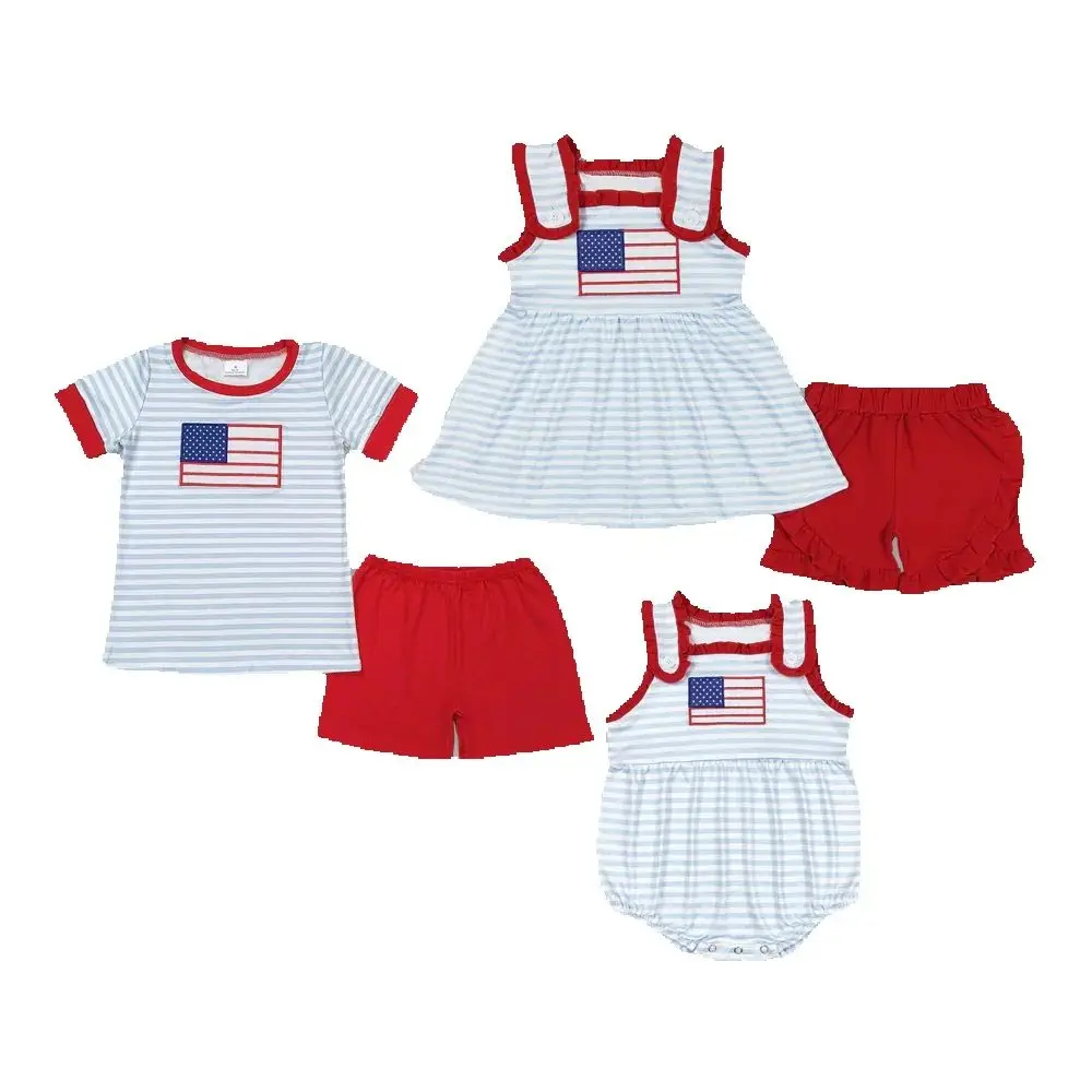 

Baby Girls Flag 4th Of July Sibling Rompers Clothes Sets