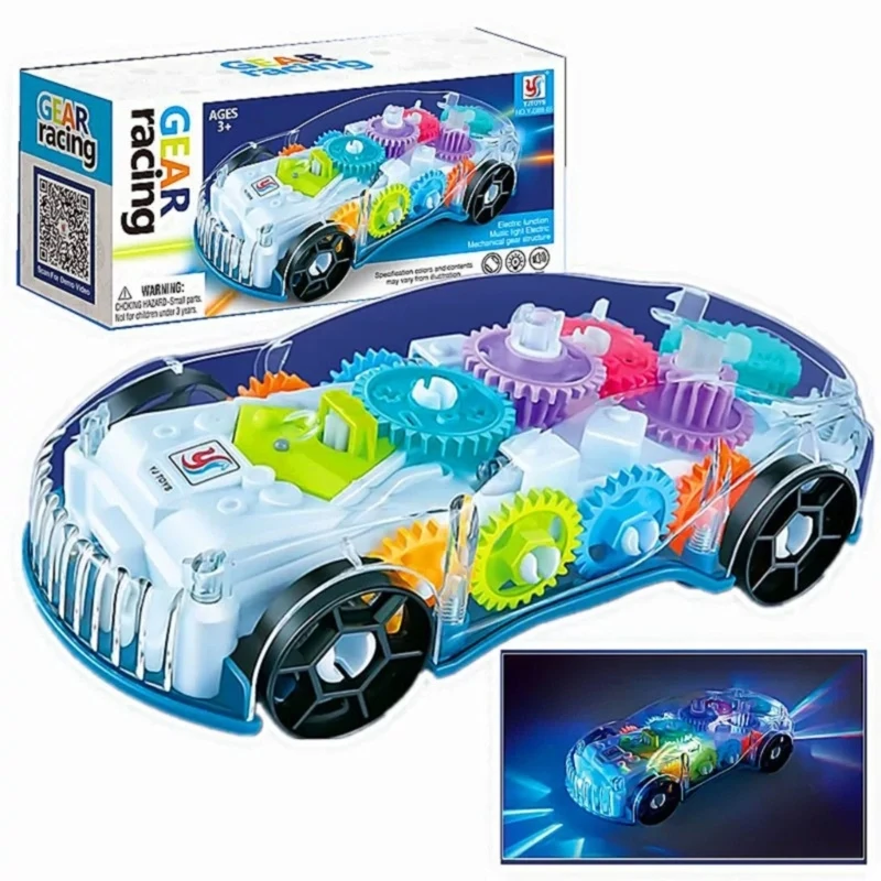 Little Car Electric Universal Transparent Gear Toy Car Music Led Lighting Children Toy Boys Girls Birthday Gifts