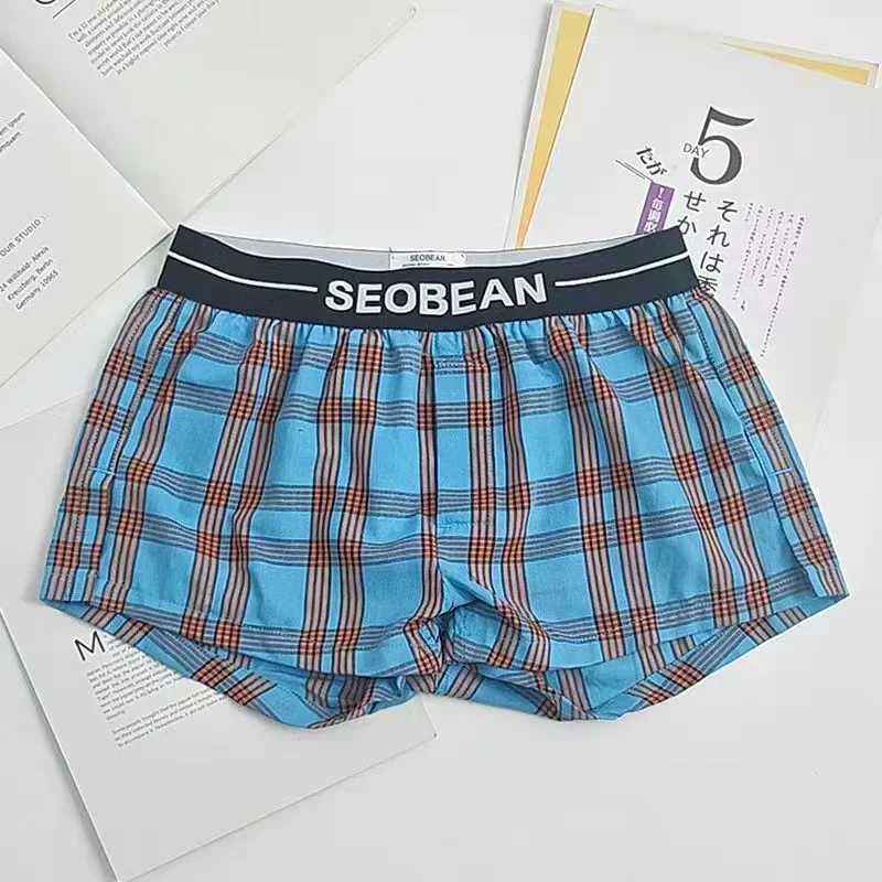 Men Plaid 3‑Point A‑roo Shorts Casual Loose Home Sleep Boxer Underwear Cross‑Border Indoor Wear