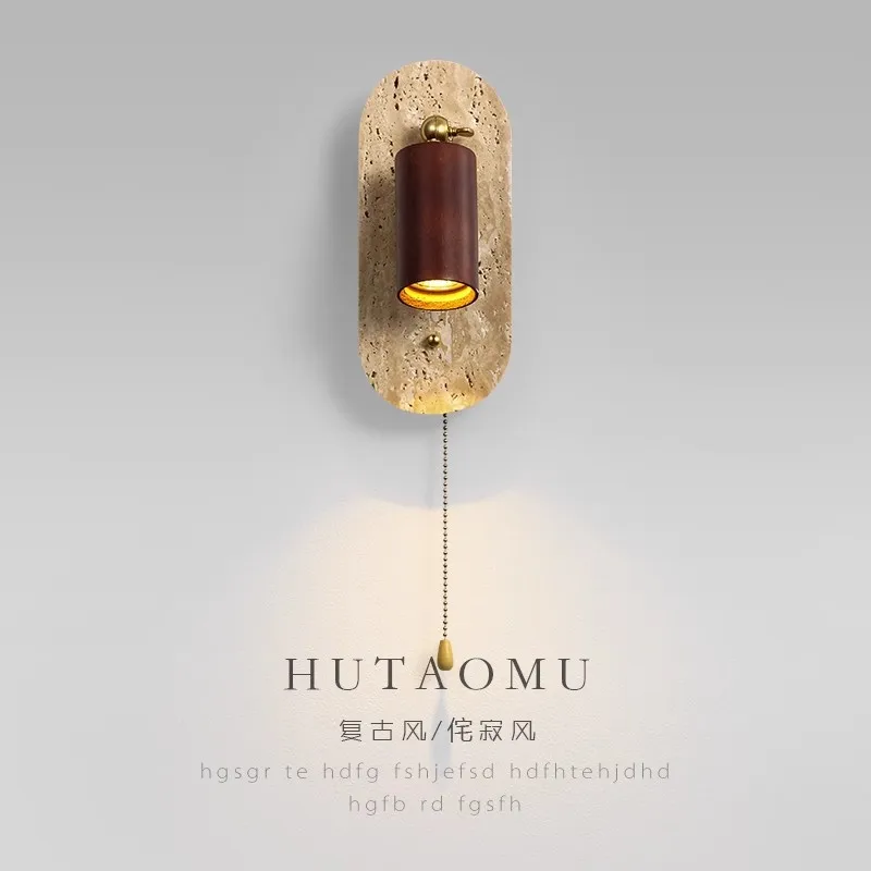 Japanese Wabi Sabi Oval/rotundity Yellow Travertine LED Wall Lamps Wooden Rotatable Light Living Room Restaurant Bedroom Sconces