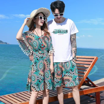 커플 여행 휴가 해변 드레스 스커트 여름 해변 복장 여성을위한 캐주얼 우아한 해안 휴가 드레스 