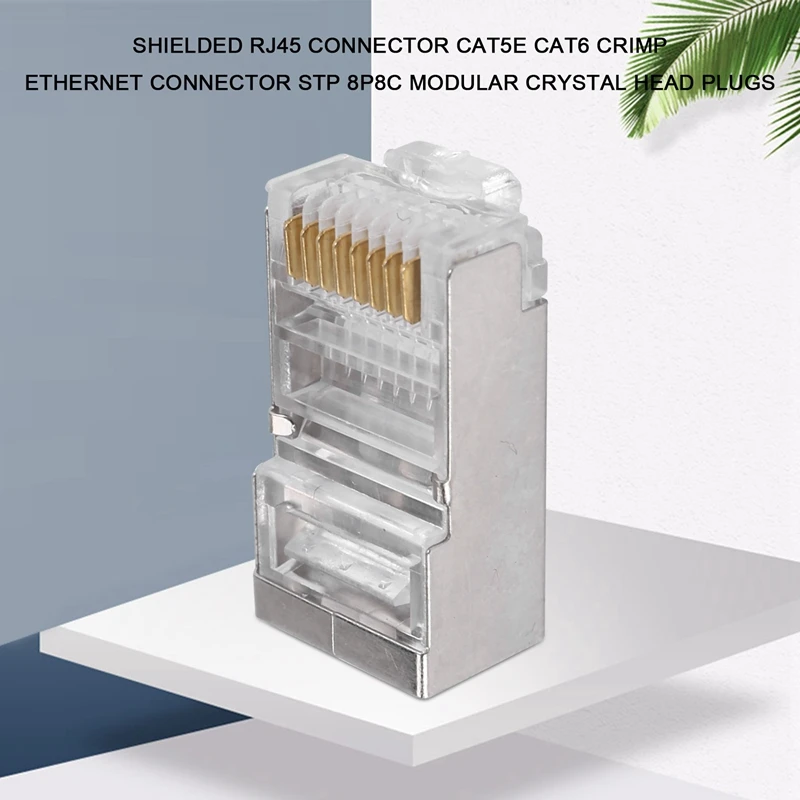 ขั้วต่อ RJ45หุ้มฉนวน CAT5E ขั้วต่ออีเธอร์เน็ตแบบ CAT6จีบปลั๊กหัวคริสตัลโมดูลาร์8P8C