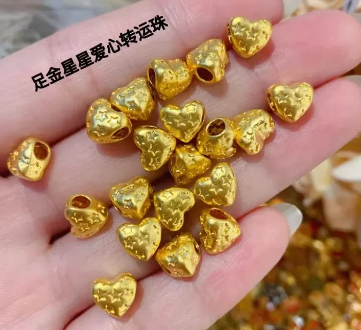 

999 real gold beads 24k pure gold heart shape beads fine gold balls