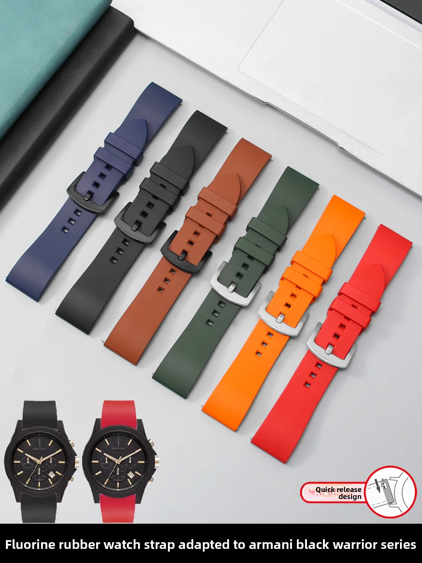 Fluorororubber Watch Strap for Armani Darth Vader AX7105 1326 2513 Series Soft Waterproof Bracelet