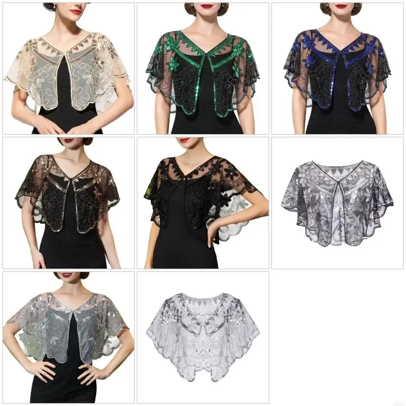 

39BC Sparkling Beadwork Shawl Comfortable Shoulder Wrap for Women Party Dressingup