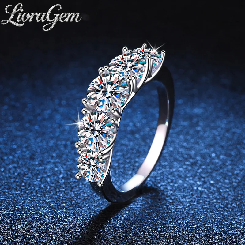 LioraGem Luxury Women's Ring with Five Diamonds in A Row, Sophisticated 3.6-Carat D-Color Moissanite Ring Platinum PT950 Stamp