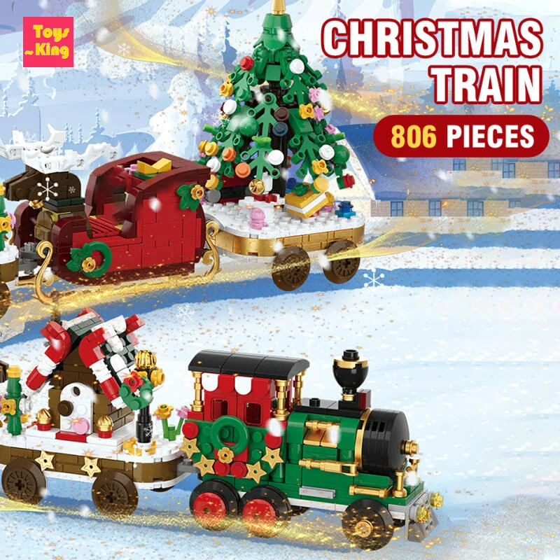 

Рождественский поезд Санта-Клаус Строительные блоки Сани Каретка Рождественская елка Сборка кирпичей Модель Детские игрушки Рождественские праздничные подарки