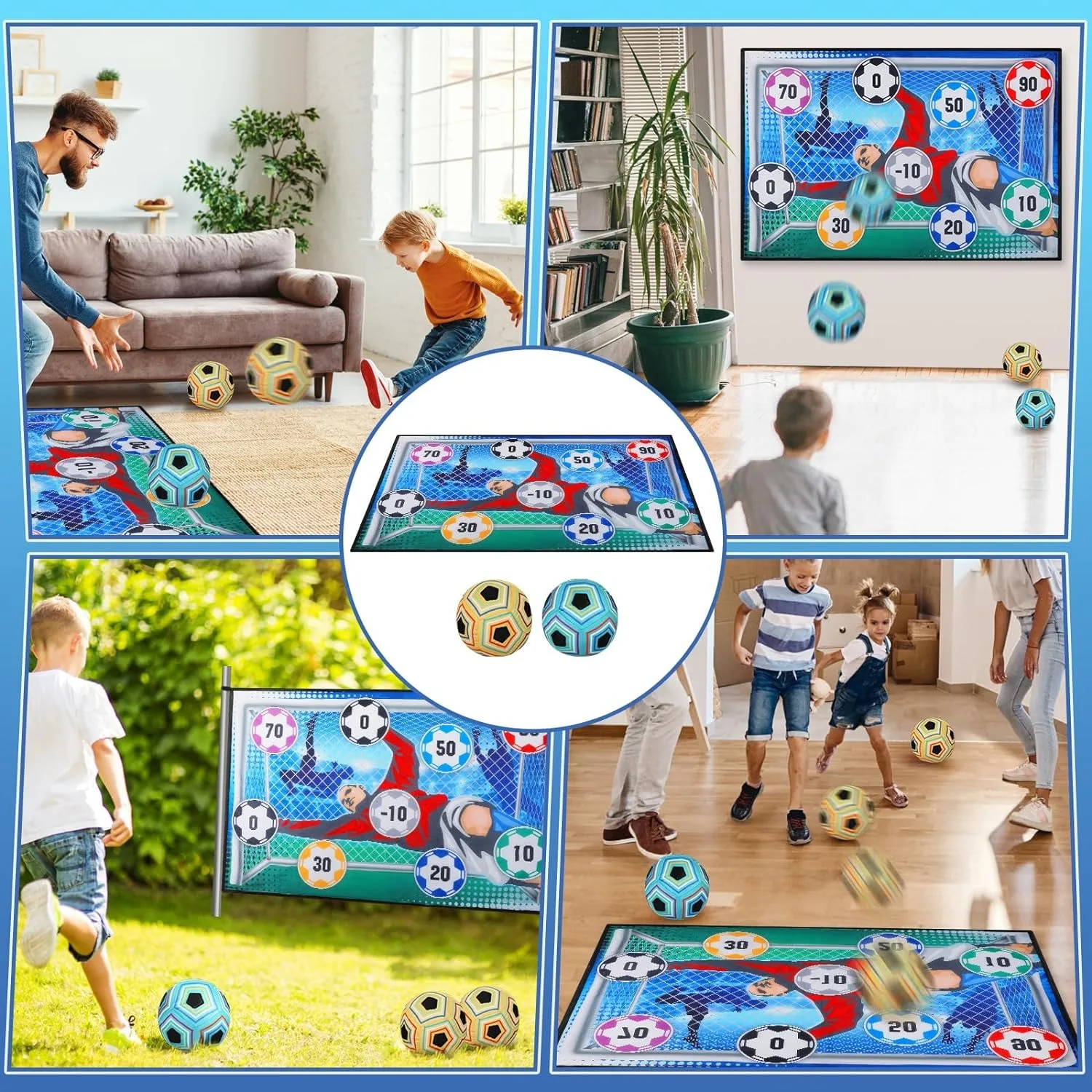 Soccer Ball Game Set for Kids Indoor Outdoor Backyard Toss Soccer Goal Game with Velcro Balls Foldable Flannel Goals Toddlers