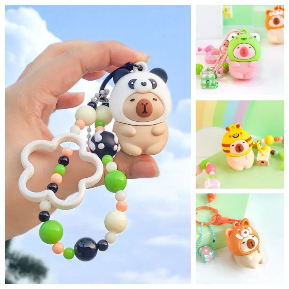 Kawaii Animal Beaded Capybara Keychain Bee Panda Capibara Bag Hanging Keyring Creative Red Panda Pendant Car Key Pendant