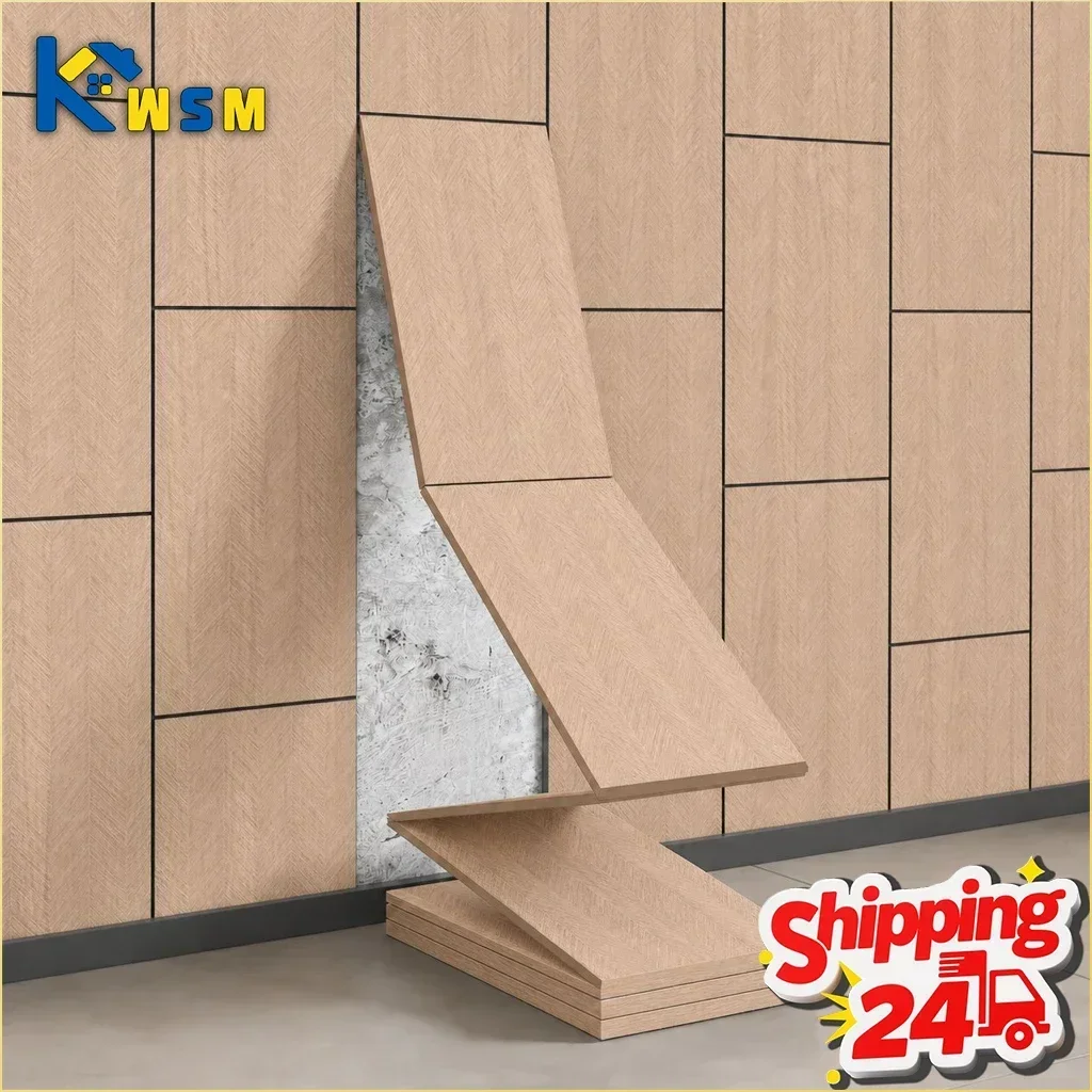 3D Slotted Interlocking Staggered Wall Sticker Self Adhesive Faux Wood Grain Decal for Bedroom Backgroun Feature Home Decor