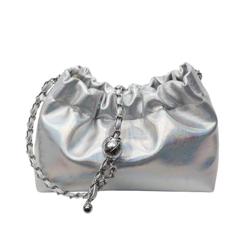 Sommer-High-End-Nische, bunte silberne Falttasche für Damen, 2025, neue leichte Luxus-Modekette, Umhängetasche, Handytasche