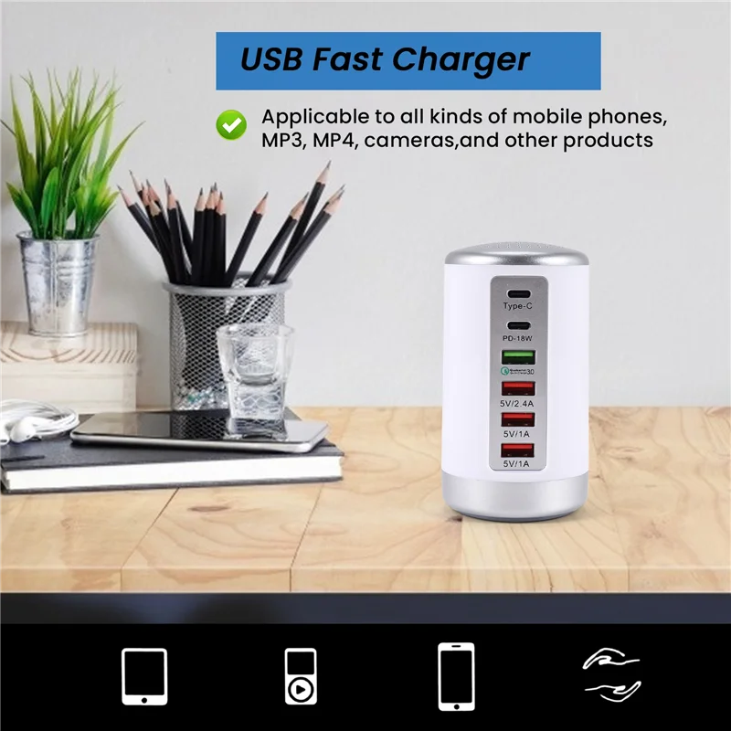 A003 65W USB Fast Charger HUB Quick Charge QC3.0 Multi 6 Port USB Type C PD Charger Charging Station US Plug