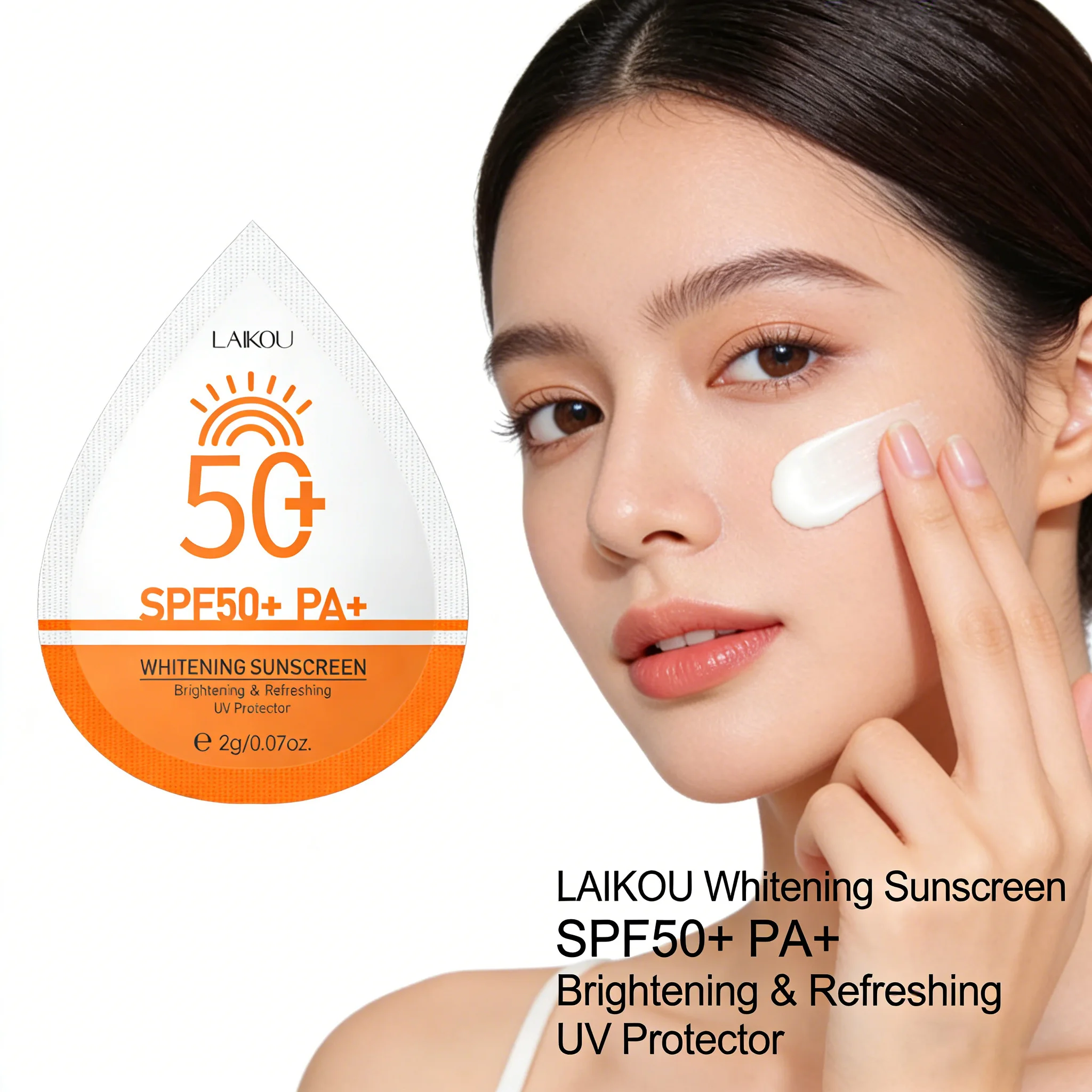 

Солнцезащитный крем LAIKOU с эффектом отбеливания SPF50+ PA+, осветляющий и освежающий, портативный саше 2 г для ежедневной защиты от солнца, 5/10 шт.