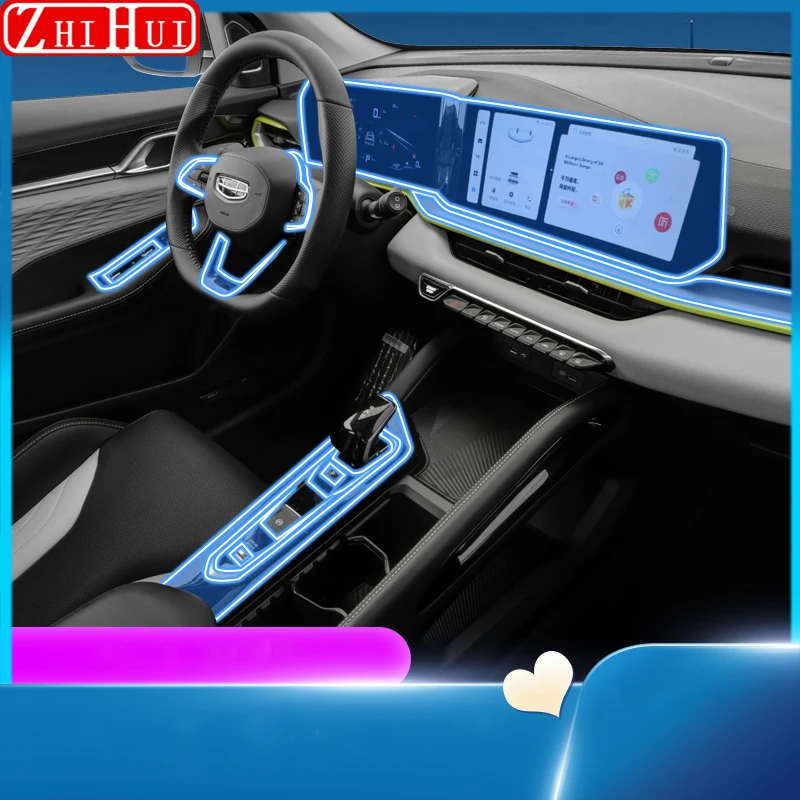 

For Geely New Coolray 2024 2023 Restyling Car TPU Gear Dashboard Navigation Console Protective Transparent Soft Film Accessories