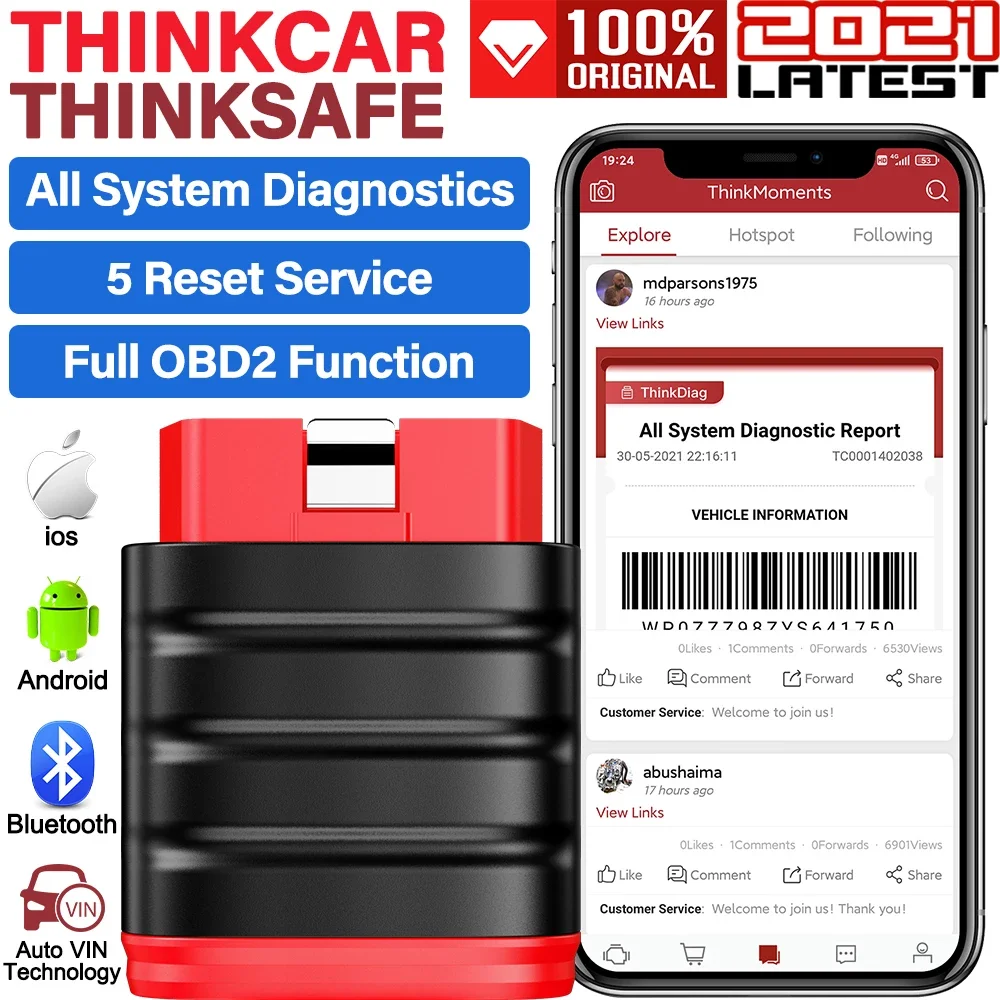 THINKCAR-Outil de Diagnostic Automobile THINKSAFE OBD2, Scanner Tout Système, Tout Fait Libre d'Huile ABS EPB, Réinitialisation OBD 2, PK Thinkdiag