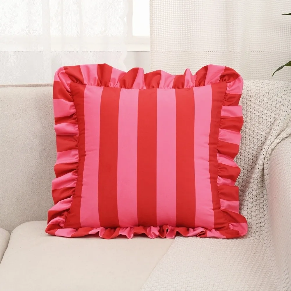 New Striped Pillowcase Velvet Soft Bedding Pillow Cover Lotus Leaf Skirt Edge Home Decor Pillow Case Cover Bedroom Living Room
