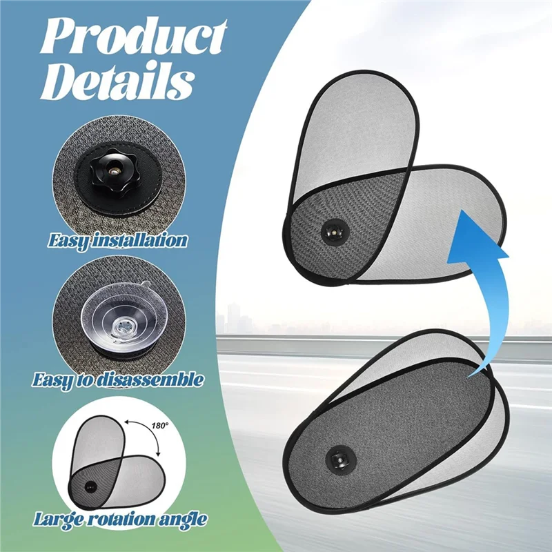 AS96-車のウィンドウシェード 赤ちゃん用 2パック 車のサイドウィンドウ サンシェード サンブロッカー 強化された吸盤付き 子供を保護