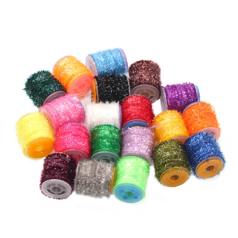 2 Spulen 10M Ice Chenille Crystal Flash Tinsel Fliegenbindematerial für Ice Jig Köder, Trocken-/Nassnymphen, Streamer Fliegen, Forellenangelköder – Detail 9